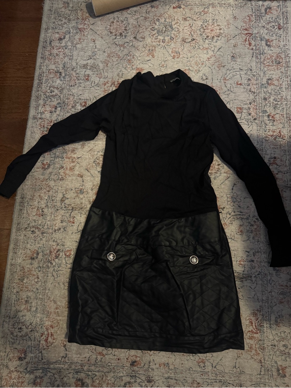 VENUS Black Long-Sleeve Mixed-Media Dress